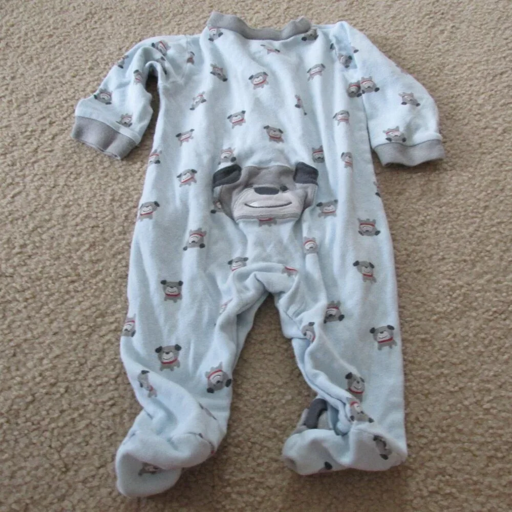 Carters Just One You Snap Up Footed Sleeper Boys‎ Size 9M Blue Puppy Dog Pajamas